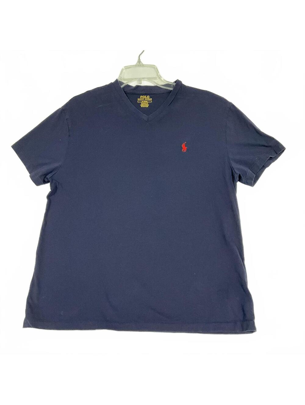 Polo Ralph Lauren Classic Fit Navy V-Neck T-Shirt, Medium b34